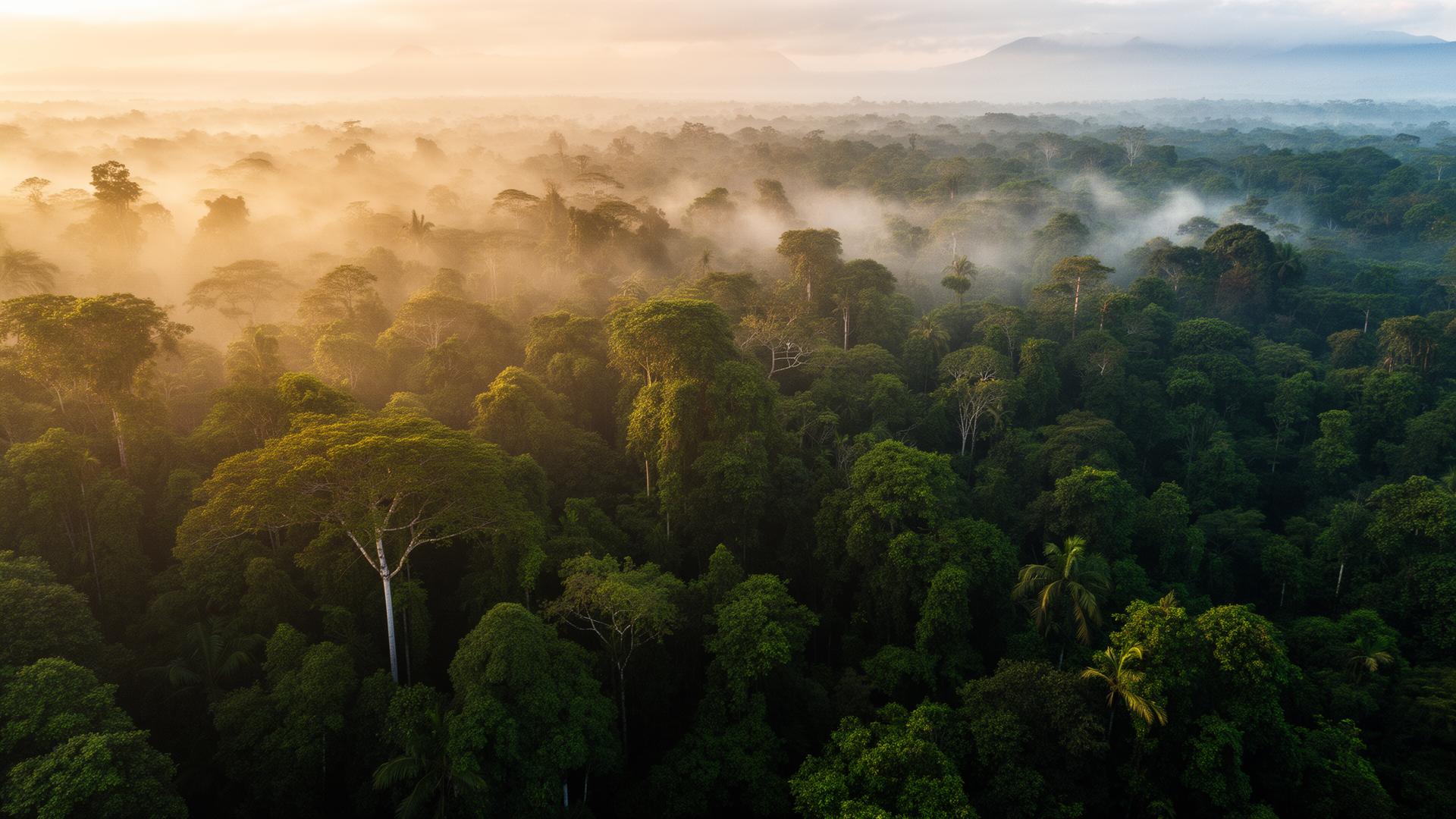 Costa Rican rainforest canopy at dawn
